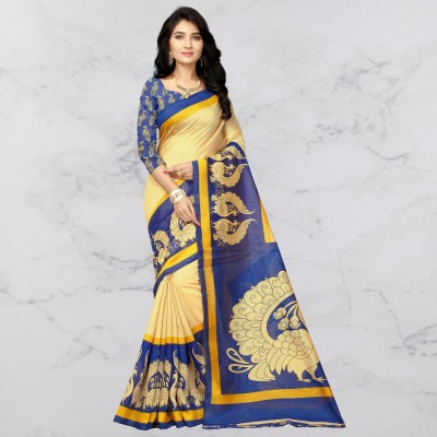 Vimalnath Synthetics Printed Kalamkari Cotton Blend Saree(Multicolor)