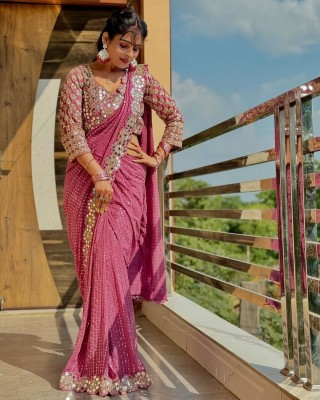 NAARI Embroidered Bollywood Georgette Saree(Pink)