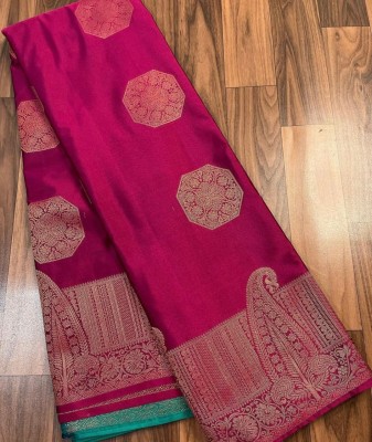 NikssCreation Self Design Banarasi Silk Blend, Jacquard Saree(Pink)