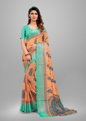 Sanjana Silk Printed Bollywood Brasso Saree(Orange)