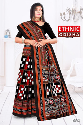 ETHNIC ODISHA HANDLOOM Printed, Digital Print Sambalpuri Pure Cotton Saree(Red)