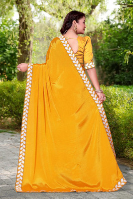 LAVYANSH CREATION Embroidered, Woven, Solid/Plain Bollywood Georgette Saree(Yellow)