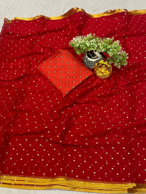 JiproStore Printed Bollywood Chiffon Saree(Red)