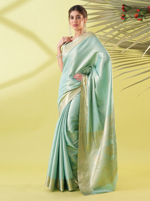 Divastri Woven, Embellished Kanjivaram Pure Silk, Silk Blend Saree(Light Blue)