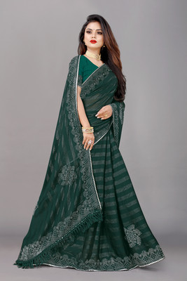 LAKHADATARI PRINTS Printed, Embroidered Bollywood Georgette Saree(Green)