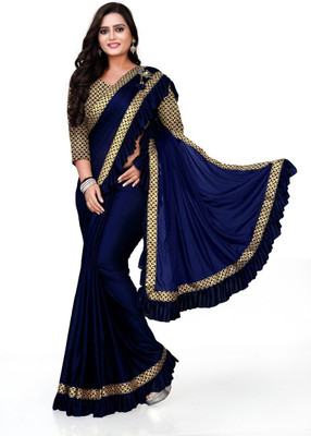 HouseOfCommon Embroidered Leheria Lycra Blend Saree(Dark Blue)
