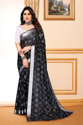 VILLAGIUS Printed Bollywood Chanderi Saree(Black)