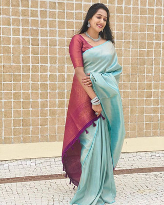 Miren Printed Banarasi Jacquard Saree(Light Blue)