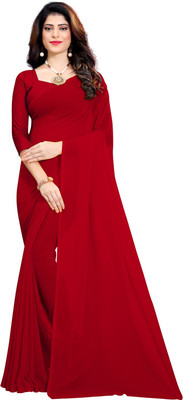 FANCYNINE Solid/Plain Daily Wear Georgette Saree(Red)