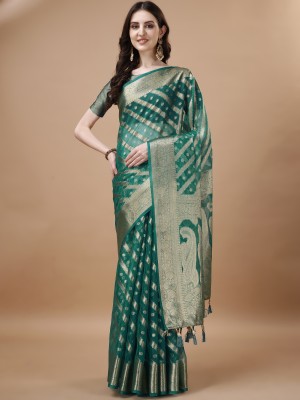 ANISSA SAREE Woven Banarasi Organza Saree(Dark Green)