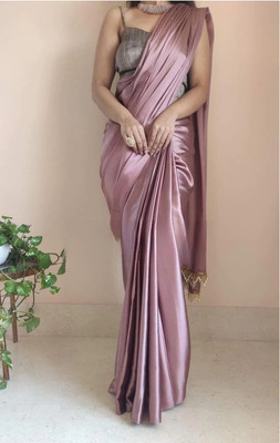 ZINLORIZ Solid/Plain Bollywood Satin Saree(Pink)