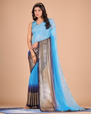 VIRICA Printed Banarasi Cotton Silk Saree(Light Blue)