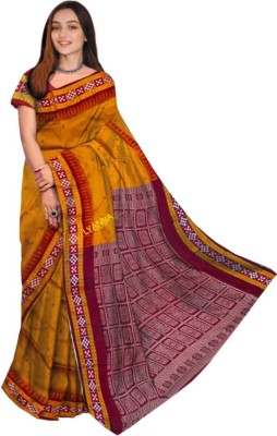 LYANNA Woven Sambalpuri Handloom Cotton Blend Saree(Mustard)