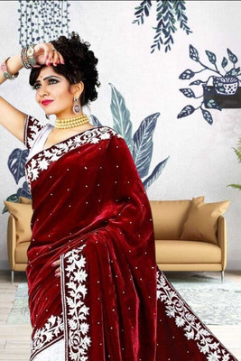 Freydis Self Design Banarasi Velvet Saree(Maroon)