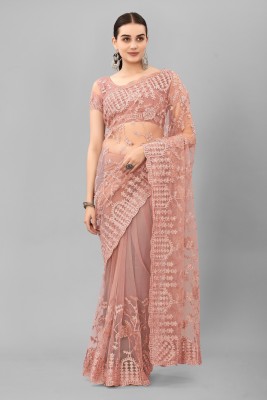 JSItaliya Embroidered Bollywood Net Saree(Brown)