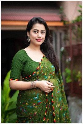 MAHADEV NX Animal Print Bollywood Georgette Saree(Green)