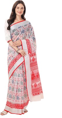 Sidhidata Printed, Floral Print Daily Wear Cotton Linen Saree(Red)