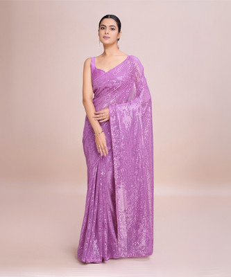 Bluebirdimpex Embellished Bollywood Georgette Saree(Purple)