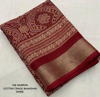 AA ONE ENTERPRISE Printed Hand Batik Cotton Silk Saree(Red)