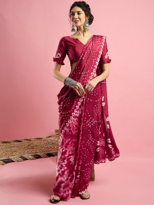 Sangria Printed Bandhani Crepe Saree(Red)