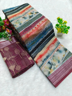 HouseOfCommon Printed Bollywood Pure Cotton, Cotton Linen Saree(Multicolor)