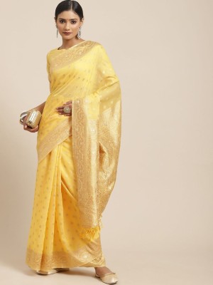 ANOUK Woven Banarasi Pure Cotton Saree(Yellow)