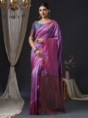 Sareemall Woven Banarasi Silk Blend Saree(Pink)