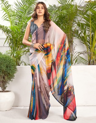 Samah Printed, Color Block Bollywood Chiffon, Georgette Saree(Multicolor)