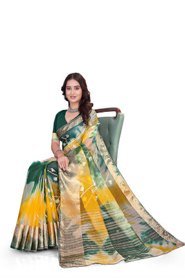 Aarunika fashion Tie-Dye Bollywood Organza Saree(Green)