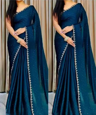 Miloz Embroidered Bollywood Georgette Saree(Pack of 2, Dark Blue)