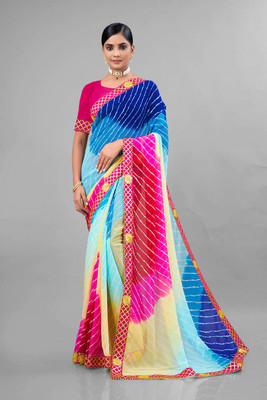 ASTEYAM Printed Leheria Georgette Saree(Blue)