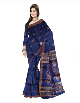 Pradip Fabrics Self Design Handloom Cotton Blend Saree(Dark Blue)