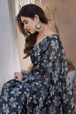MIRCHI FASHION Printed Daily Wear Chiffon, Georgette Saree(Black, Grey)