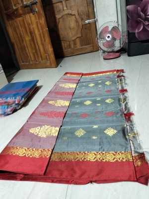 Upama Fabric Self Design Handloom Handloom Tussar Silk Saree(Grey)