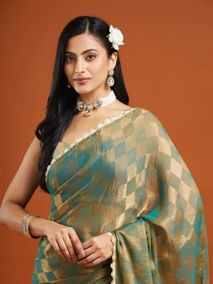 Vragi Embellished Bollywood Chiffon Saree(Light Green)