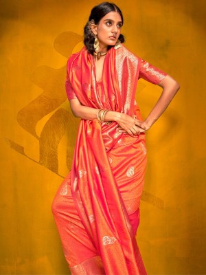 Sareemall Woven Banarasi Silk Blend Saree(Orange)