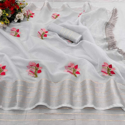 Vikash fab Self Design Chettinadu Linen Saree(Grey)