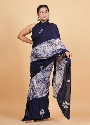 Shree Shyam Creations Geometric Print Ikkat Cotton Blend Saree(Dark Blue)