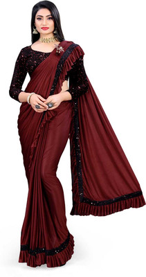 Greeva fashion Solid/Plain Bollywood Georgette Saree(Maroon)