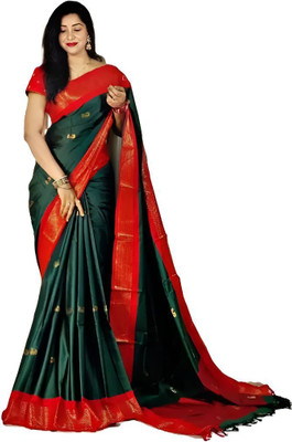 AAYATFABRICS Woven Banarasi Cotton Silk Saree(Green)