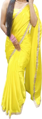 ALKEAA Self Design Handloom Satin Saree(Yellow)