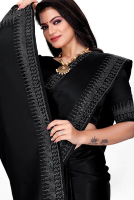 DHRAM CREATION Self Design Bollywood Georgette Saree(Pack of 2, Black)
