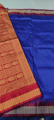 MHSareeDestination Temple Border, Solid/Plain Sambalpuri Pure Silk Saree(Dark Blue)