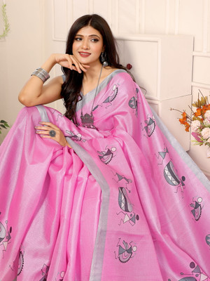 YASHIKA Printed Assam Silk Art Silk Saree(Pink)