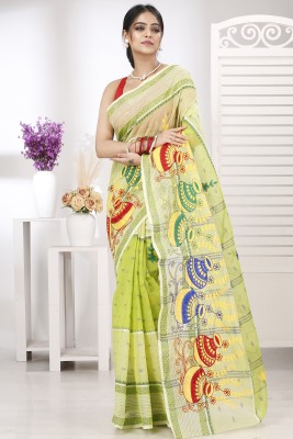 DipDiya Embroidered, Woven, Paisley Tant Pure Cotton Saree(Light Green)