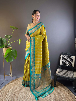 all about you Woven Bollywood Silk Blend Saree(Mustard)