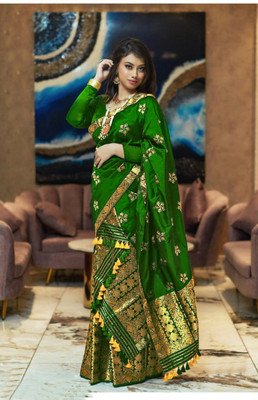 VM Selling Hub Printed, Self Design Mekhela Chador Polyester Saree(Light Green)