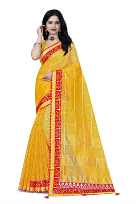 Dhanlaxmi Creation Printed Daily Wear Cotton Blend Saree(Yellow)