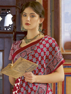 Divastri Printed Daily Wear Crepe Saree(Red)