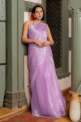 MIRCHI FASHION Solid/Plain Bollywood Organza Saree(Purple)